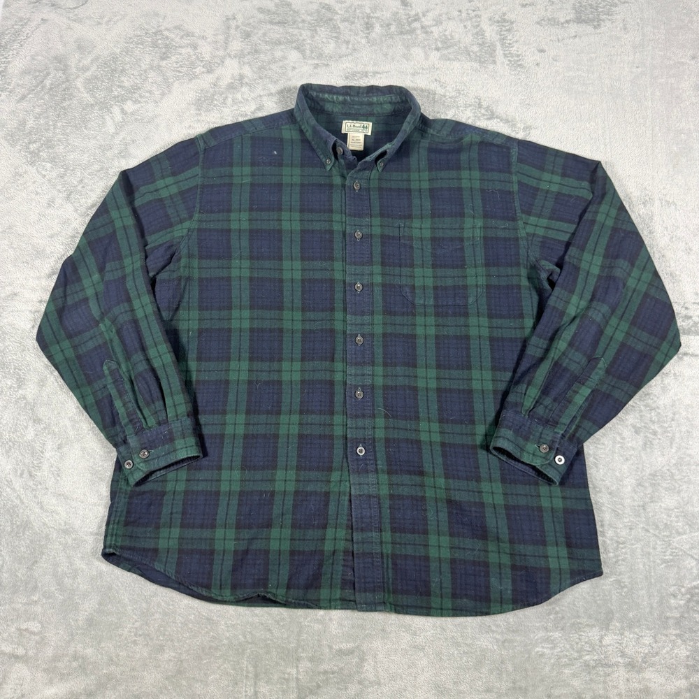 L.L. Bean Mens XL Regular Flannel Shirt Black Watch Tatrtan Plaid